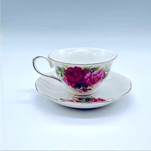 2pc Grace Tea Ware Porcelain Rose Tea Cup‎ and Saucer decor